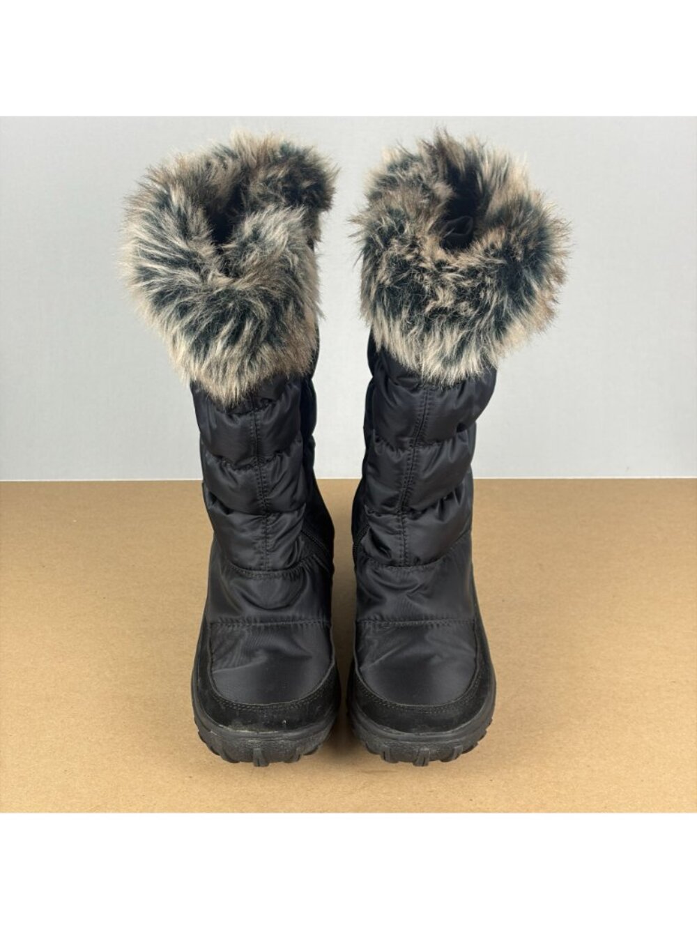 Spring Step Vanish Waterproof Puffer Boots Womens 7.5/8 Black Side Zip Faux Fur - Picture 2 of 8